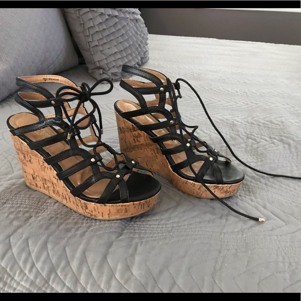 Black Lace up Wedges